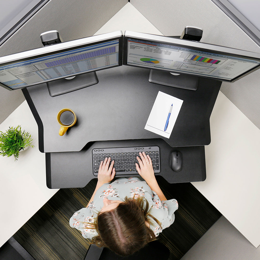 Ergotron WorkFit Corner Standing Desk Converter - Above Desk View