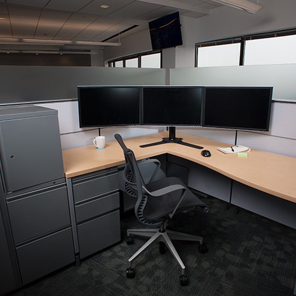 Chief Kontour K3 Free Standing 3x1 / 2x1 Monitor Array at desk