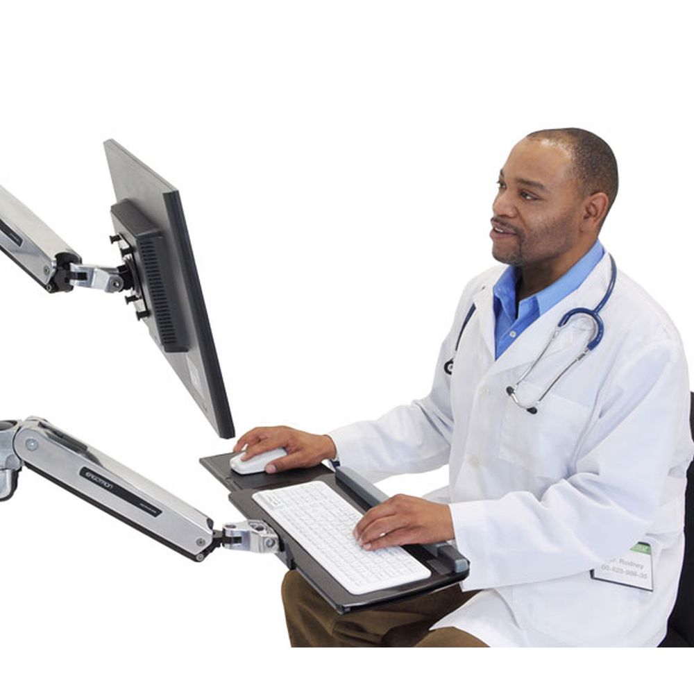 Ergotron LX Sit-Stand PC Wall Mount System - Doctor using while sitting