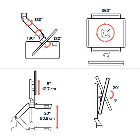 Ergotron CareFit Keyboard & Monitor With Track - Dimension Drawings