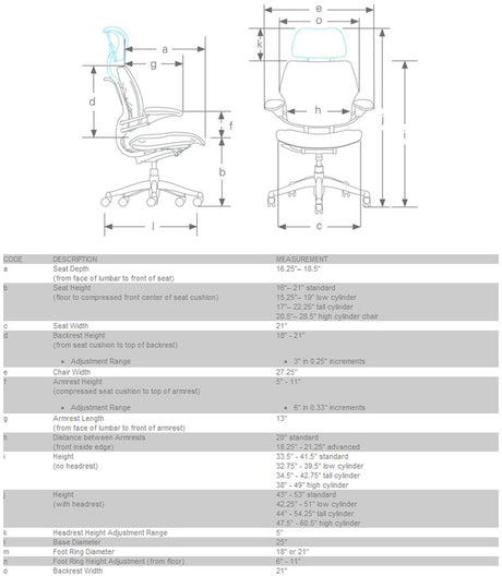 Humanscale Freedom Task Chair - Dimensions