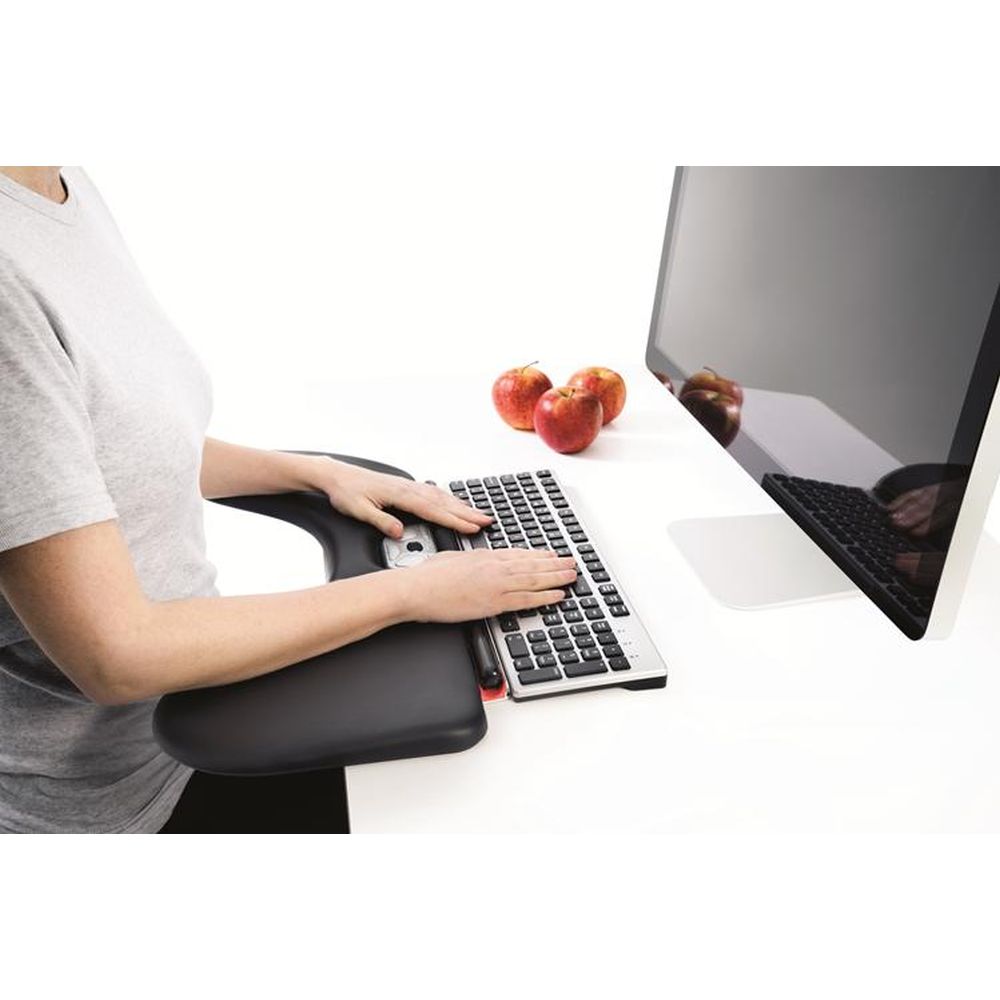Contour ArmSupport Red Mouse with person keyboard & monitor