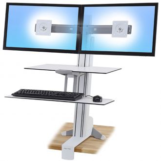 WorkFit-S, Dual Monitor with Worksurface+ (white) - Height Adjustable